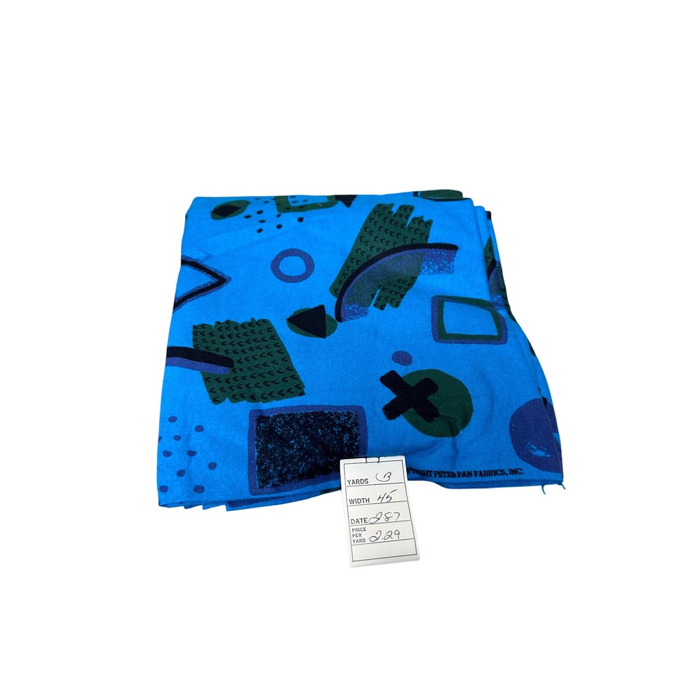 Vintage Peter Pan Fabrics Blue‎ Geometric Print Felt 3 Yards 45" Wide